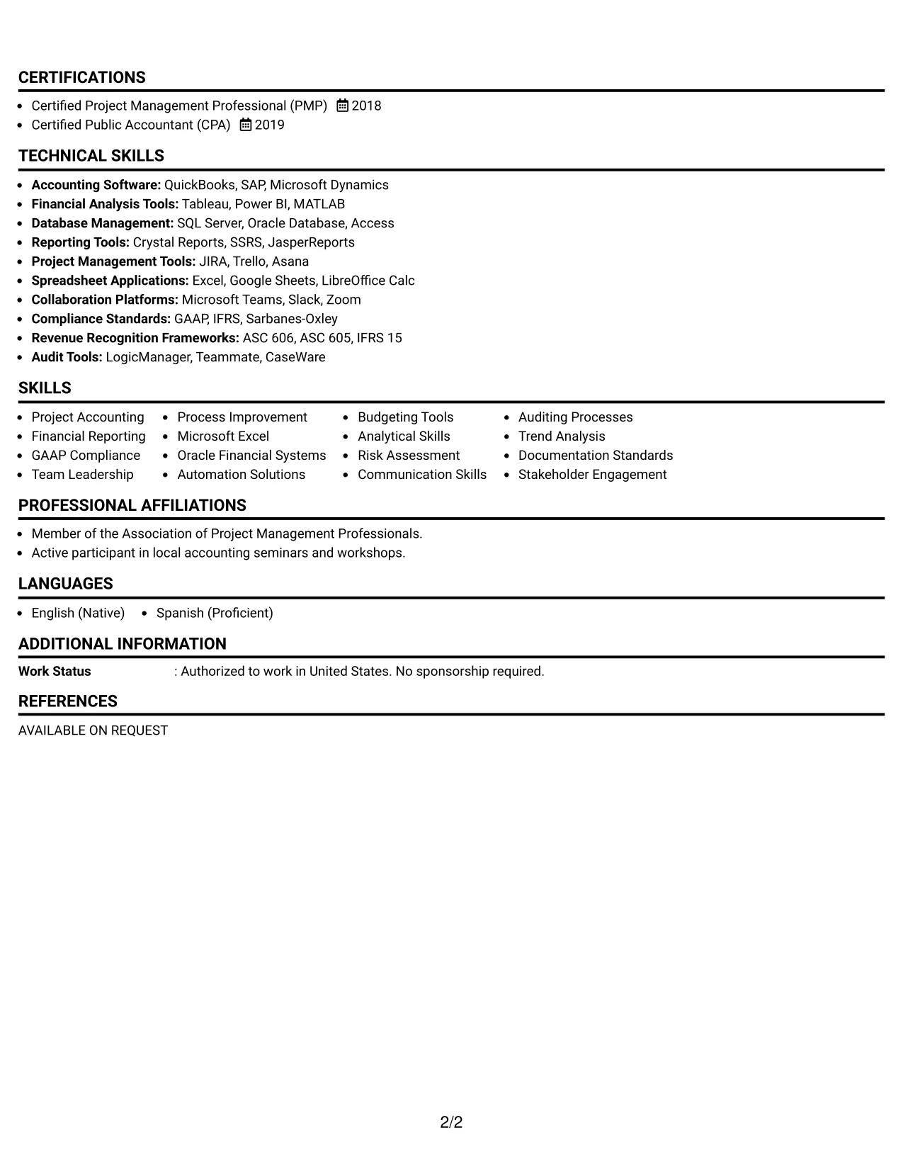 Resume Example Page 2