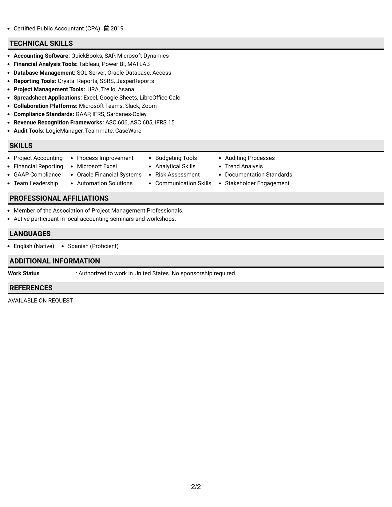 Resume Example Page 2
