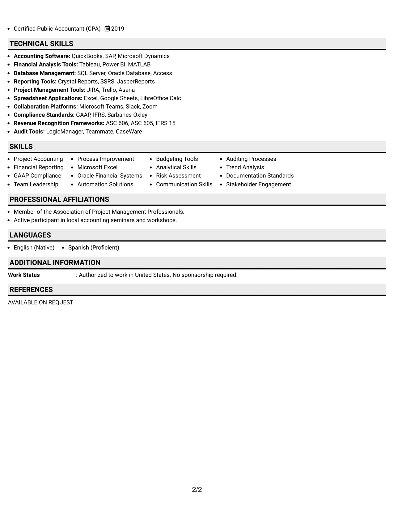 Resume Example Page 2