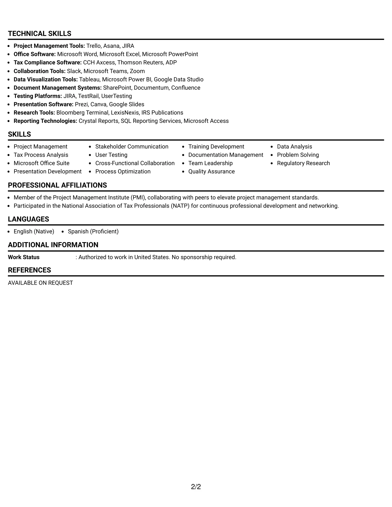 Resume Example Page 2