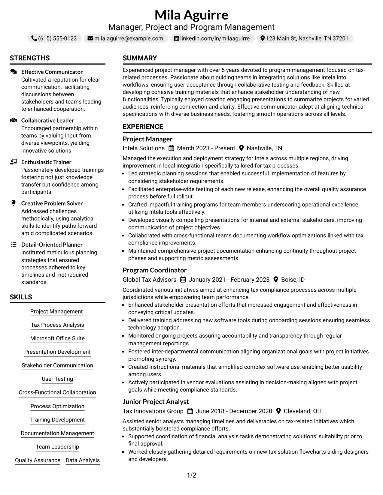 Resume Example Page 1