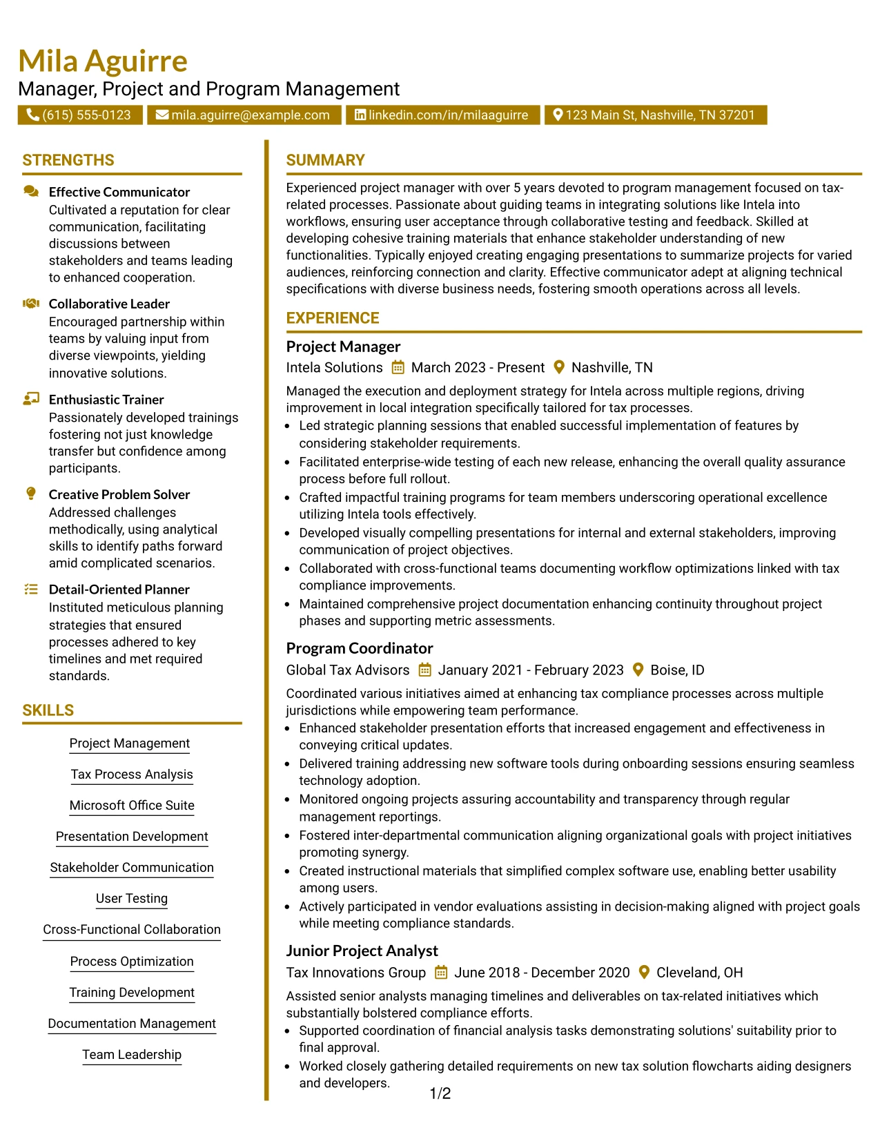 Resume Example Page 1