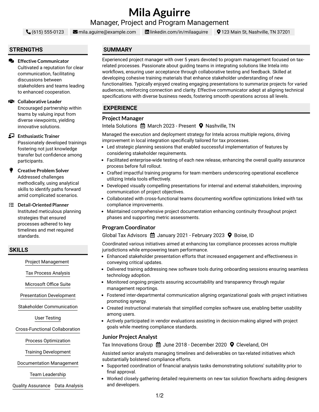 Resume Example Page 1