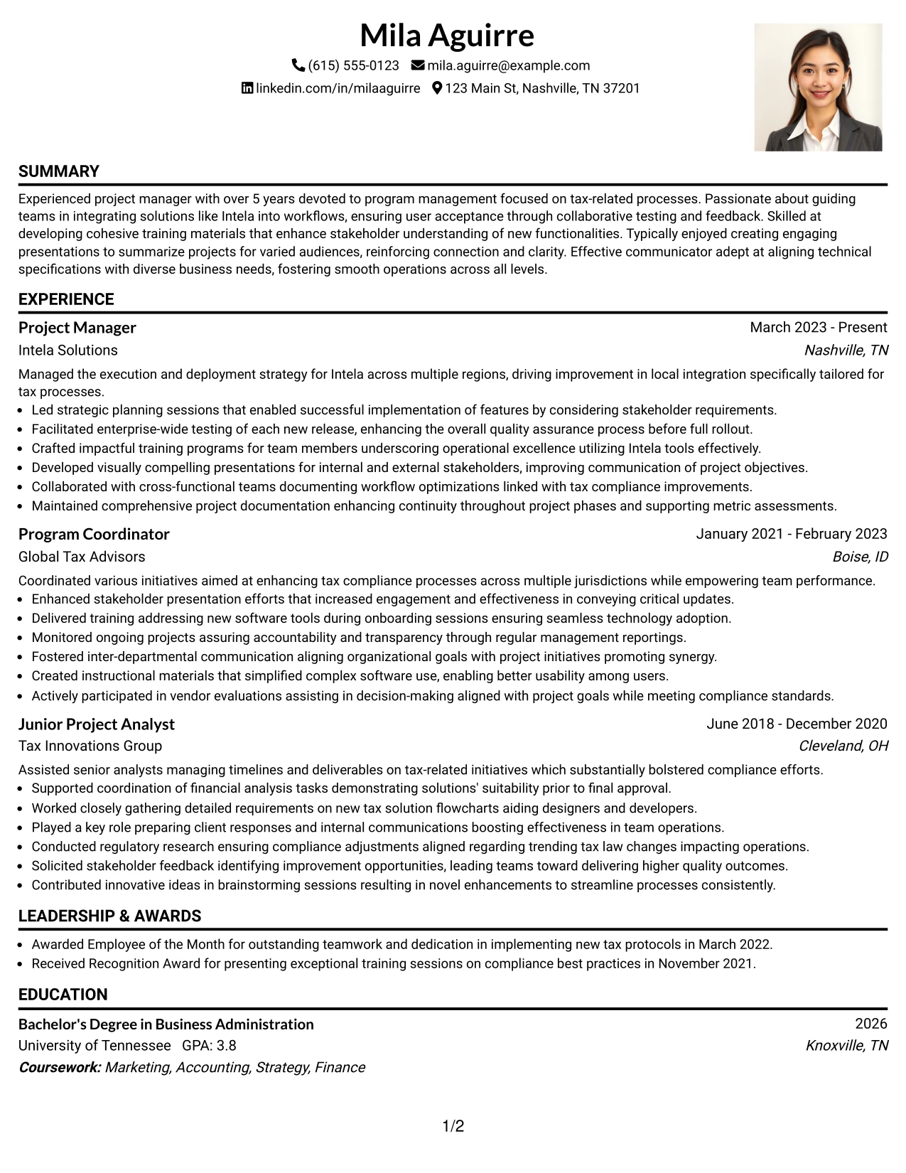 Resume Example Page 1