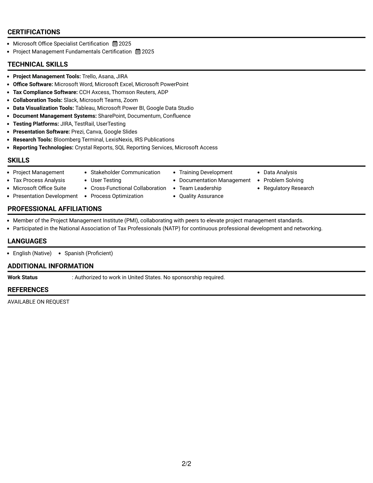 Resume Example Page 2