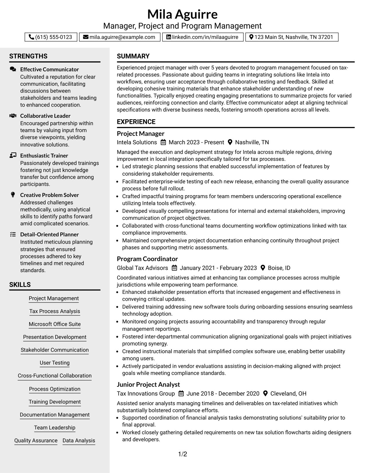 Resume Example Page 1