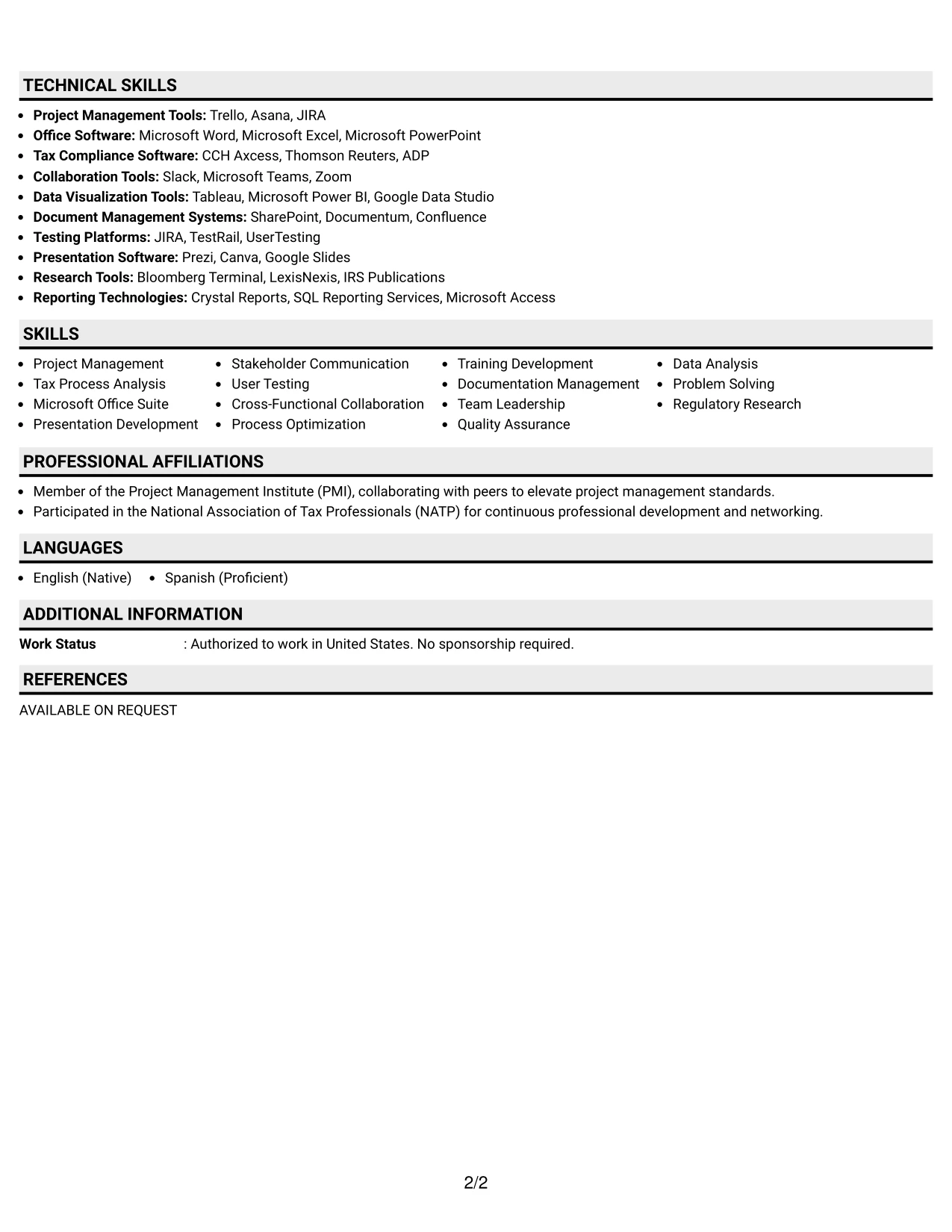 Resume Example Page 2