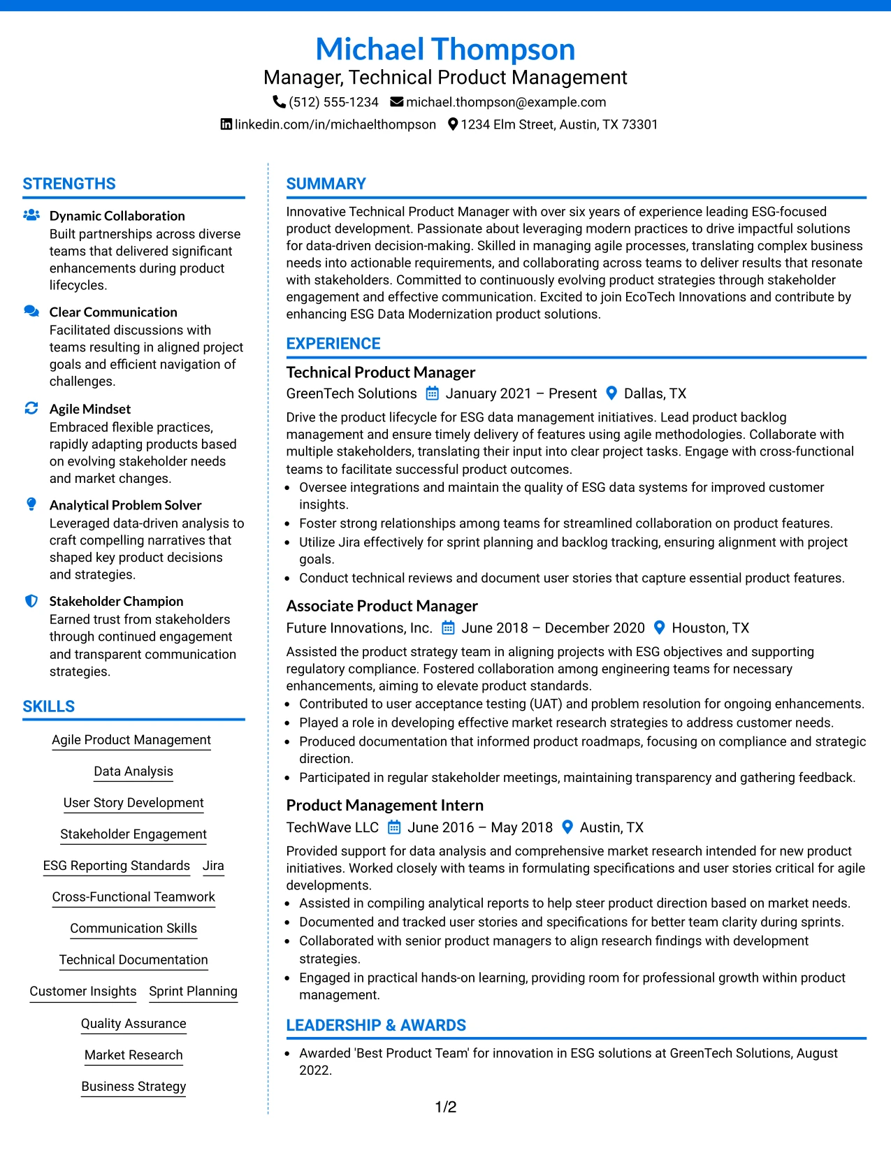 Resume Example Page 1