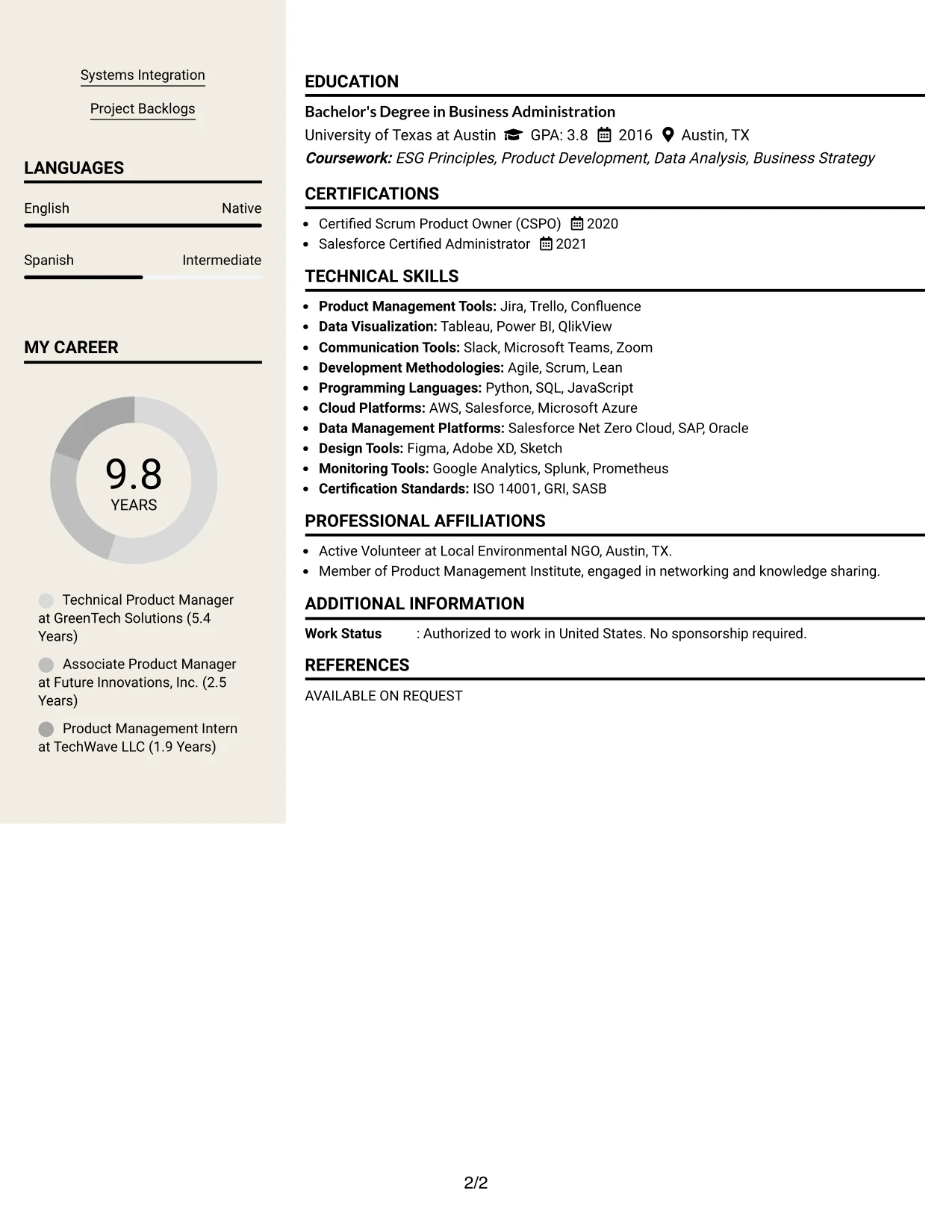 Resume Example Page 2