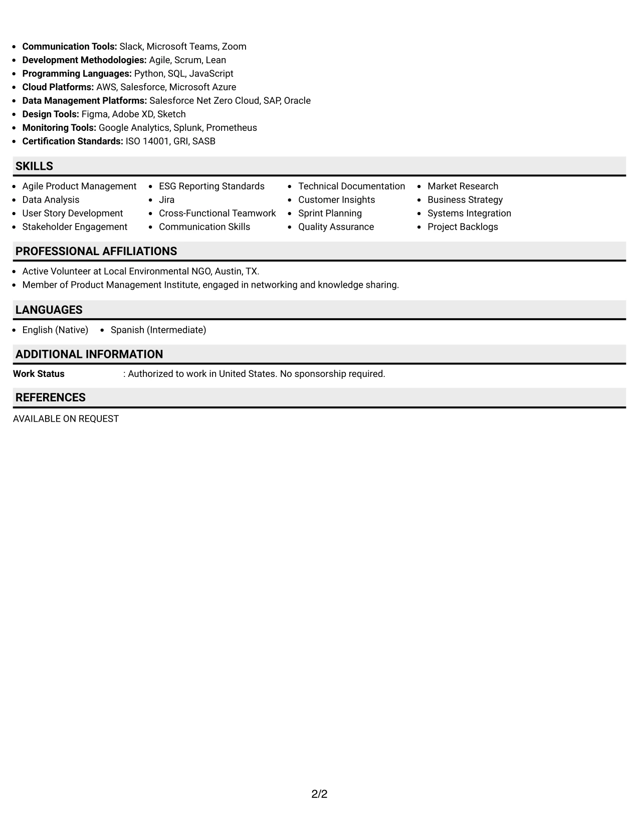 Resume Example Page 2
