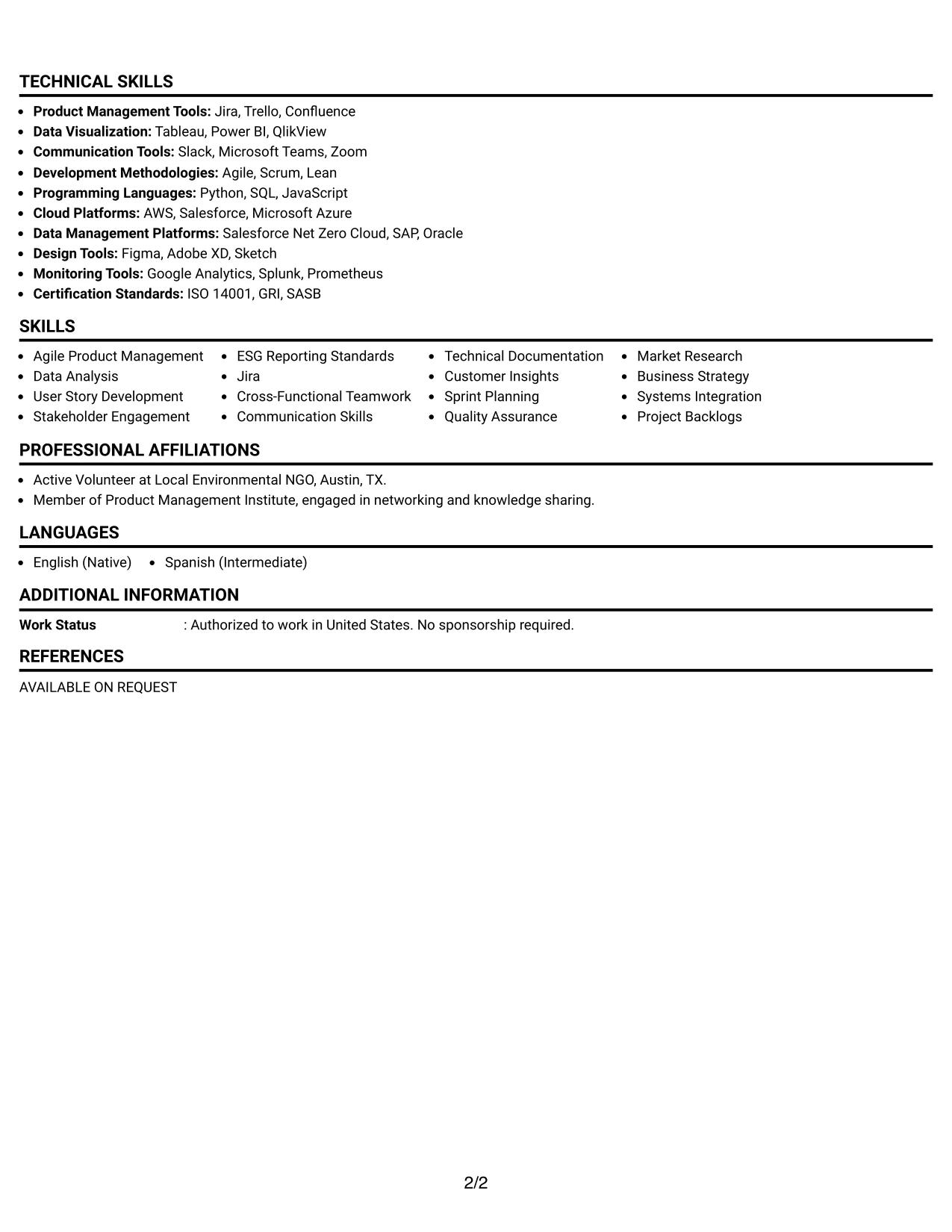 Resume Example Page 2