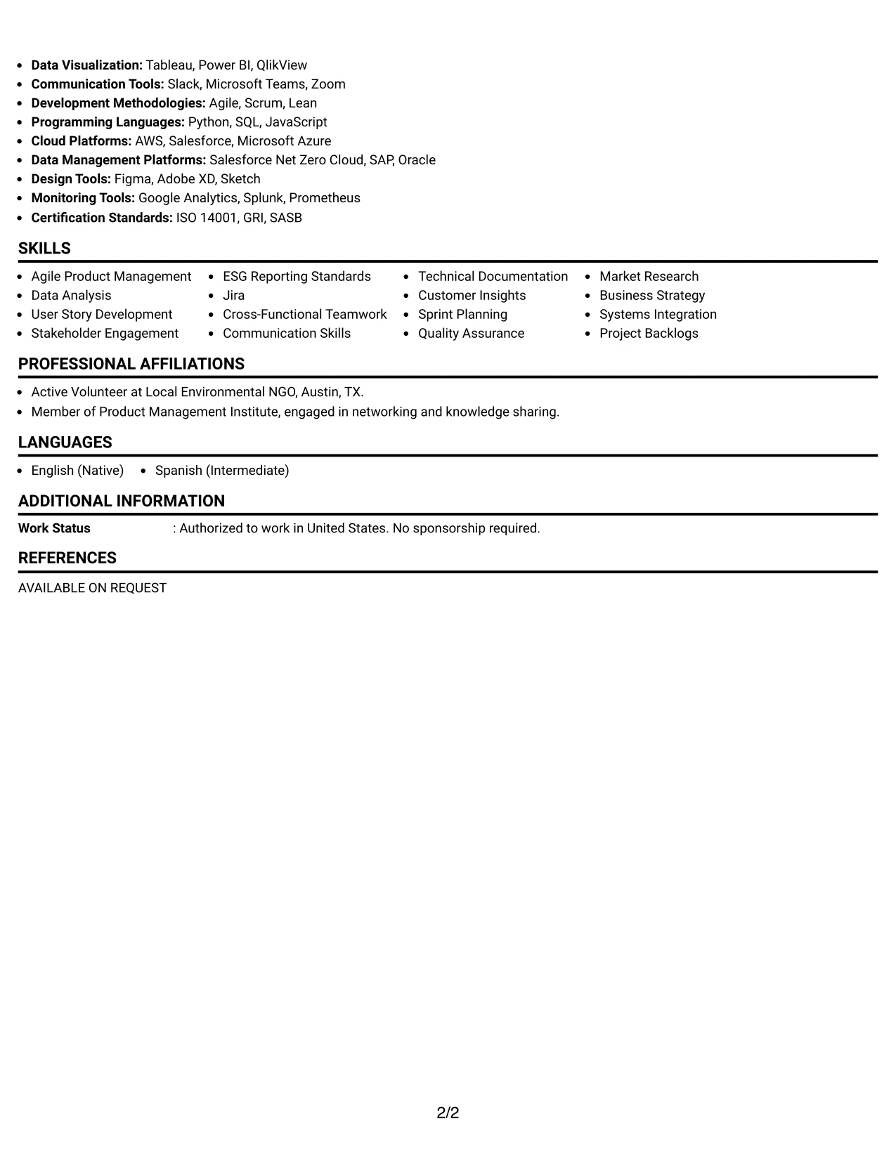 Resume Example Page 2