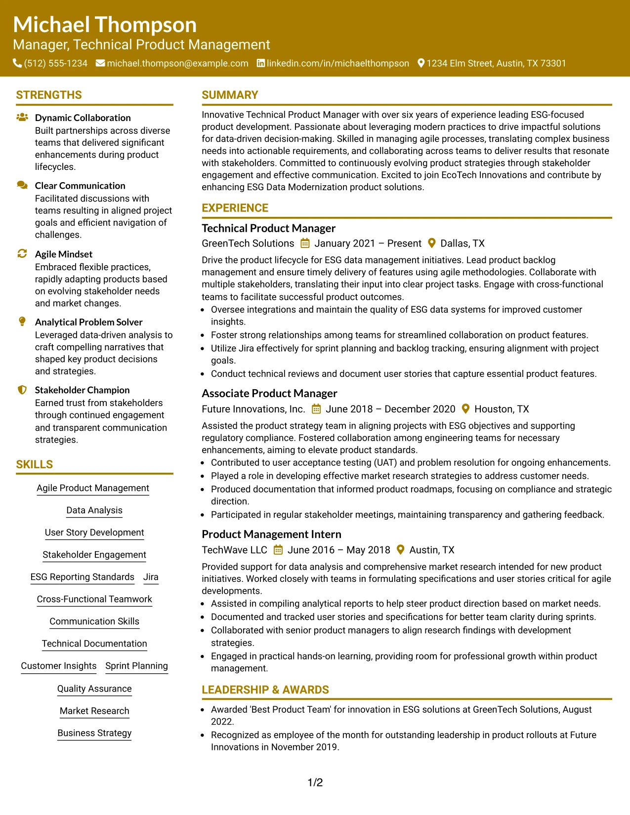 Resume Example Page 1