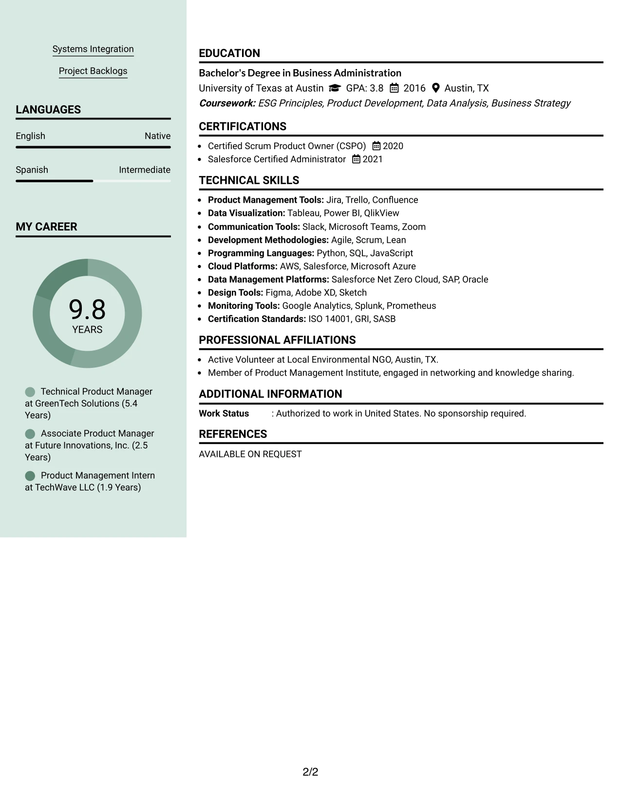 Resume Example Page 2