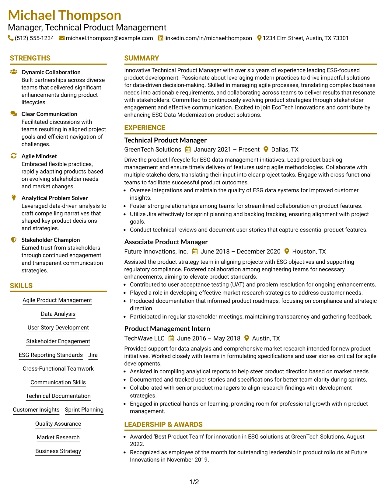 Resume Example Page 1