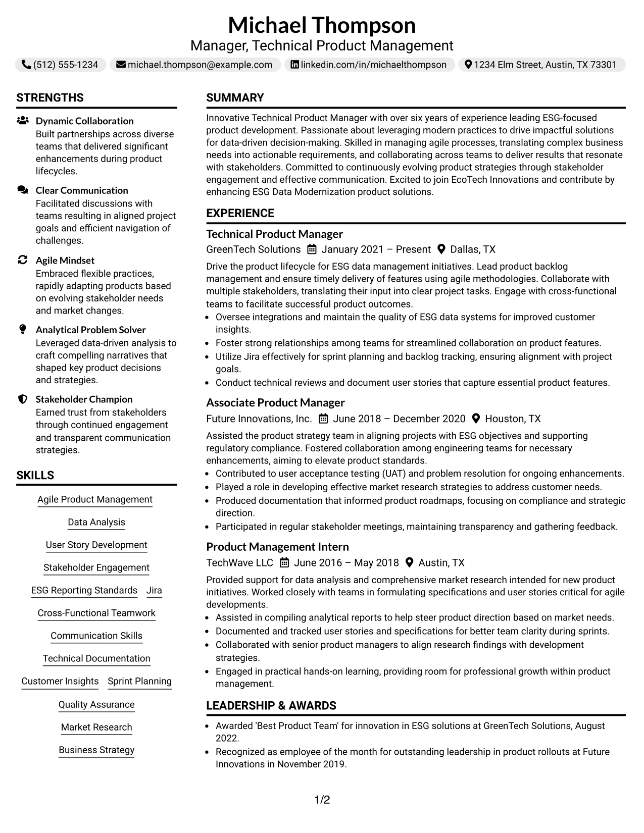 Resume Example Page 1