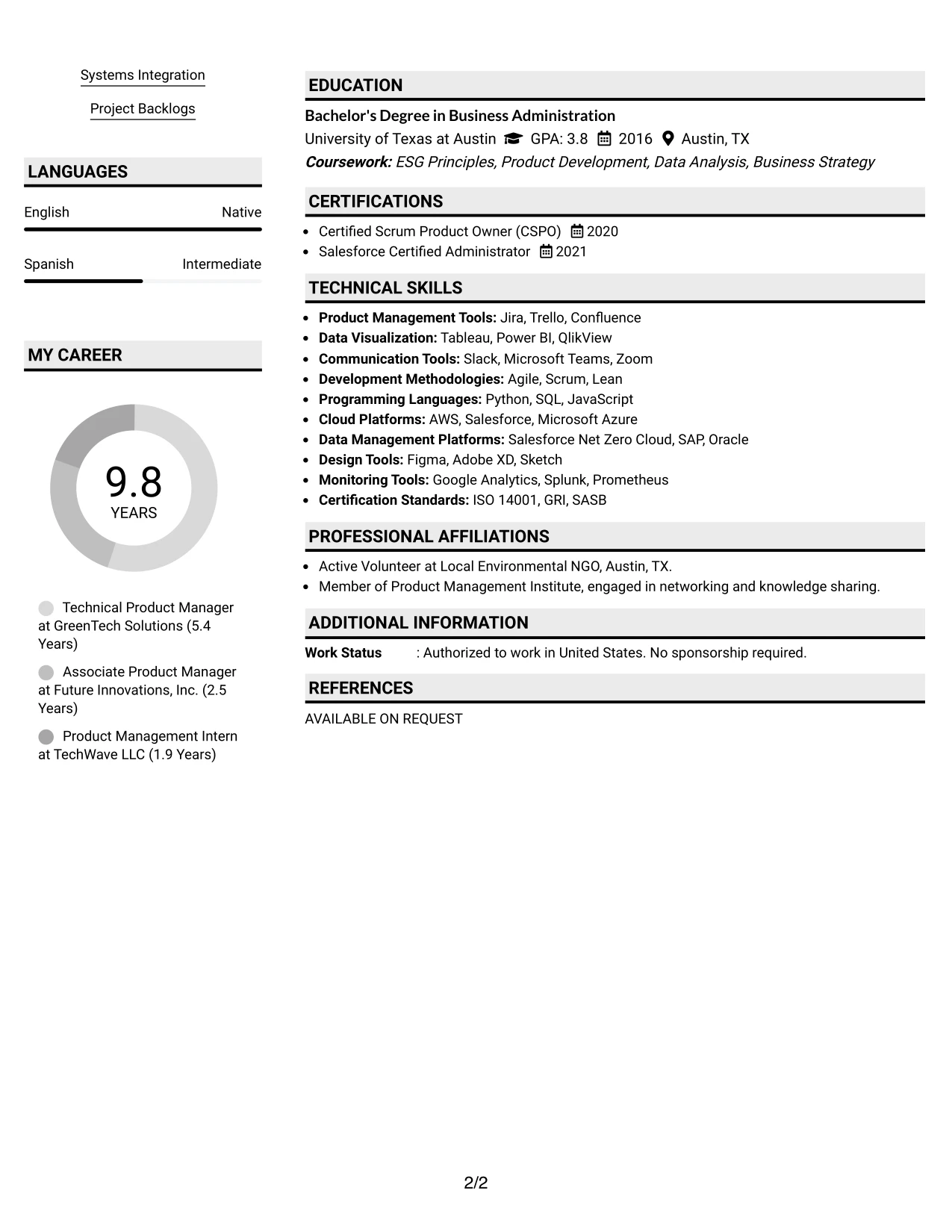 Resume Example Page 2