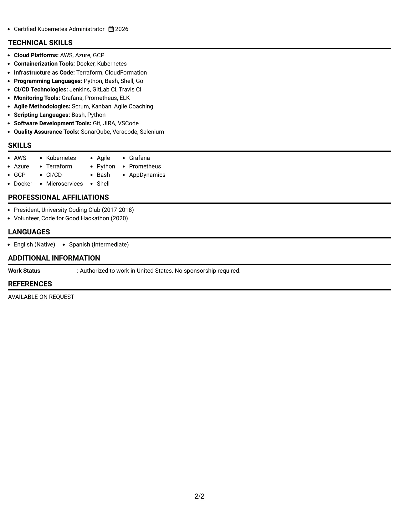 Resume Example Page 2