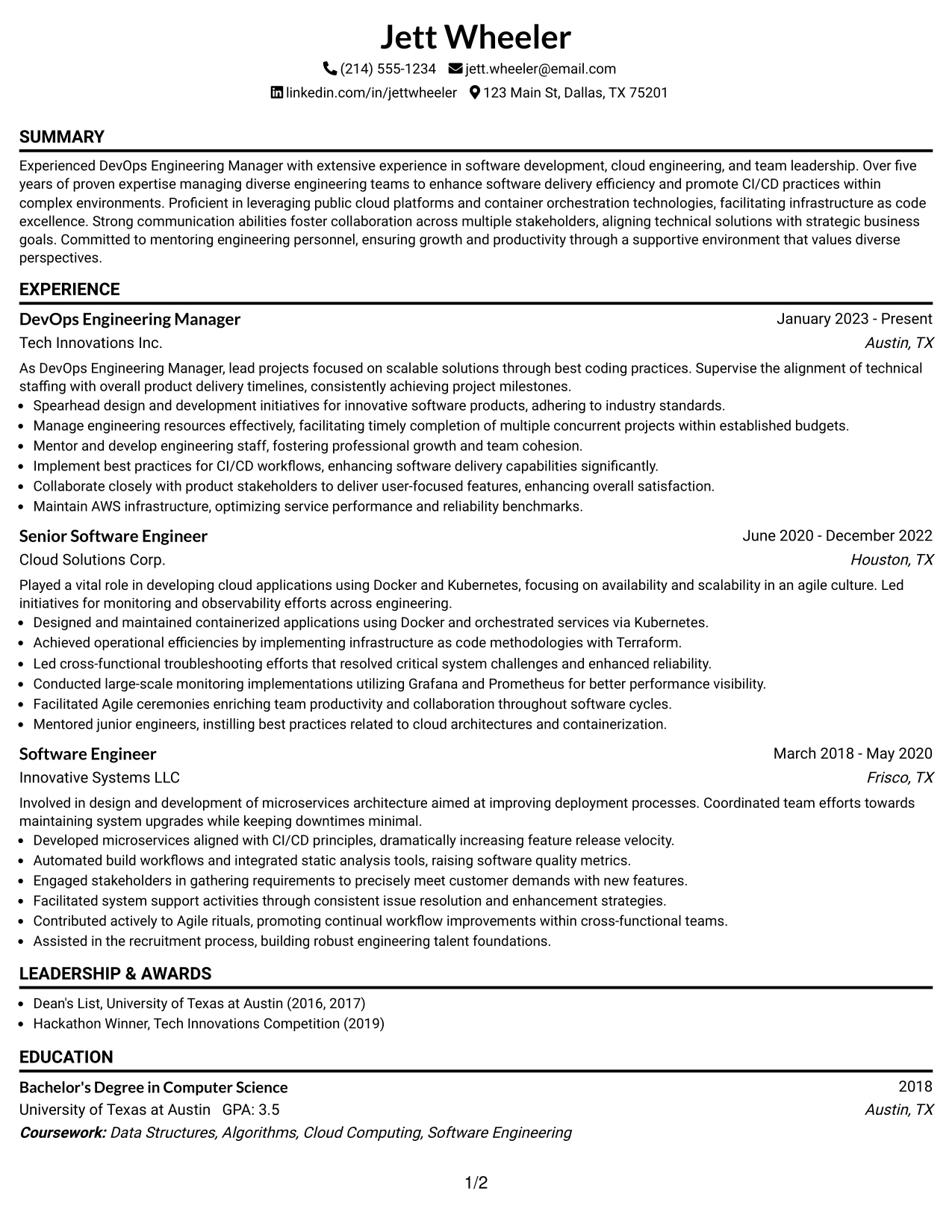Resume Example Page 1