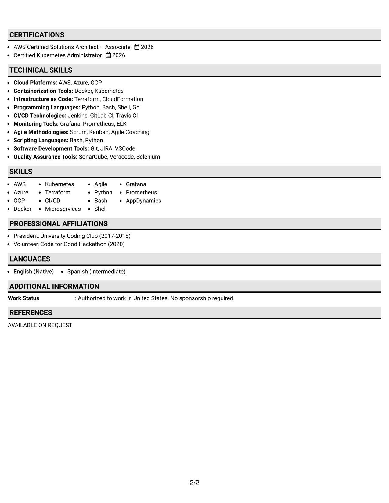 Resume Example Page 2
