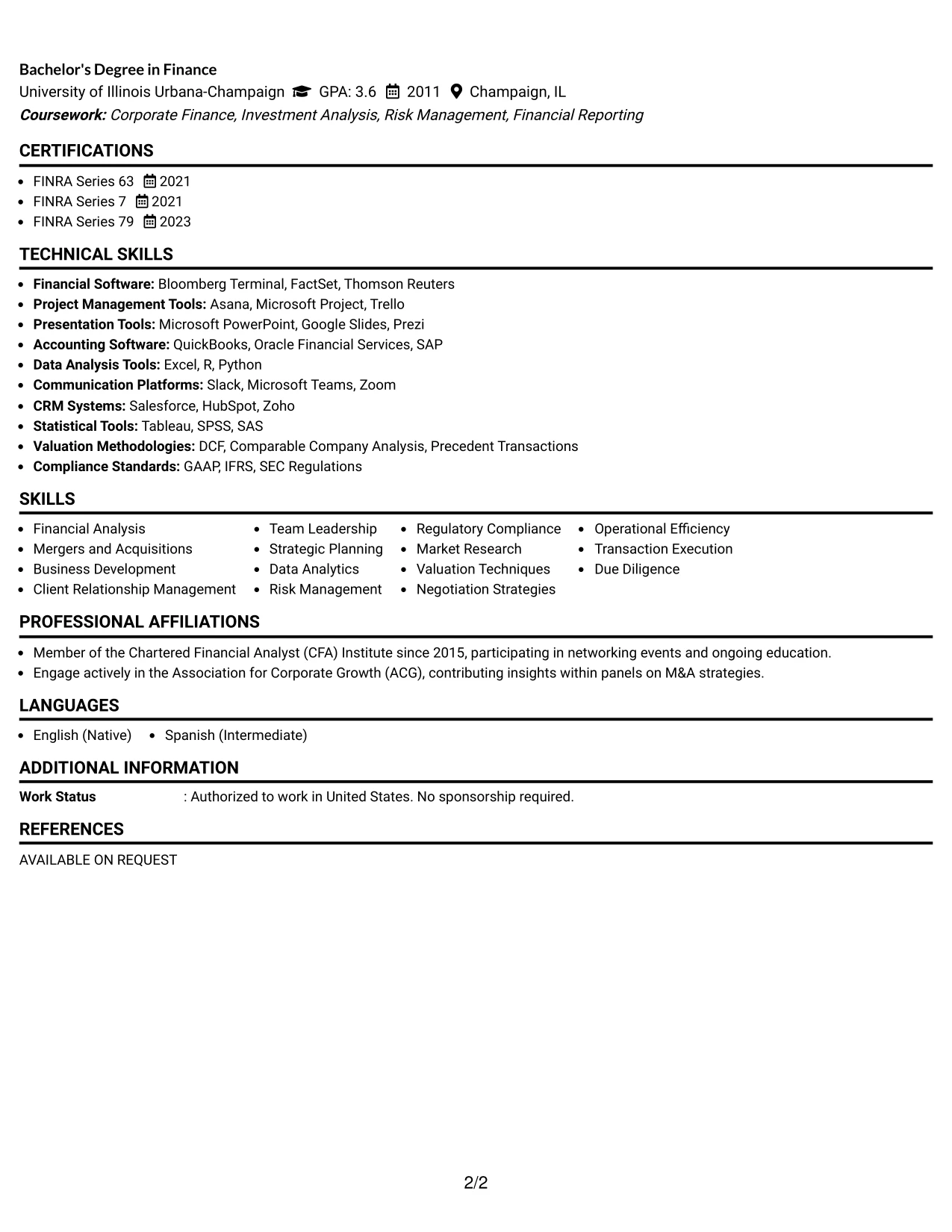 Resume Example Page 2