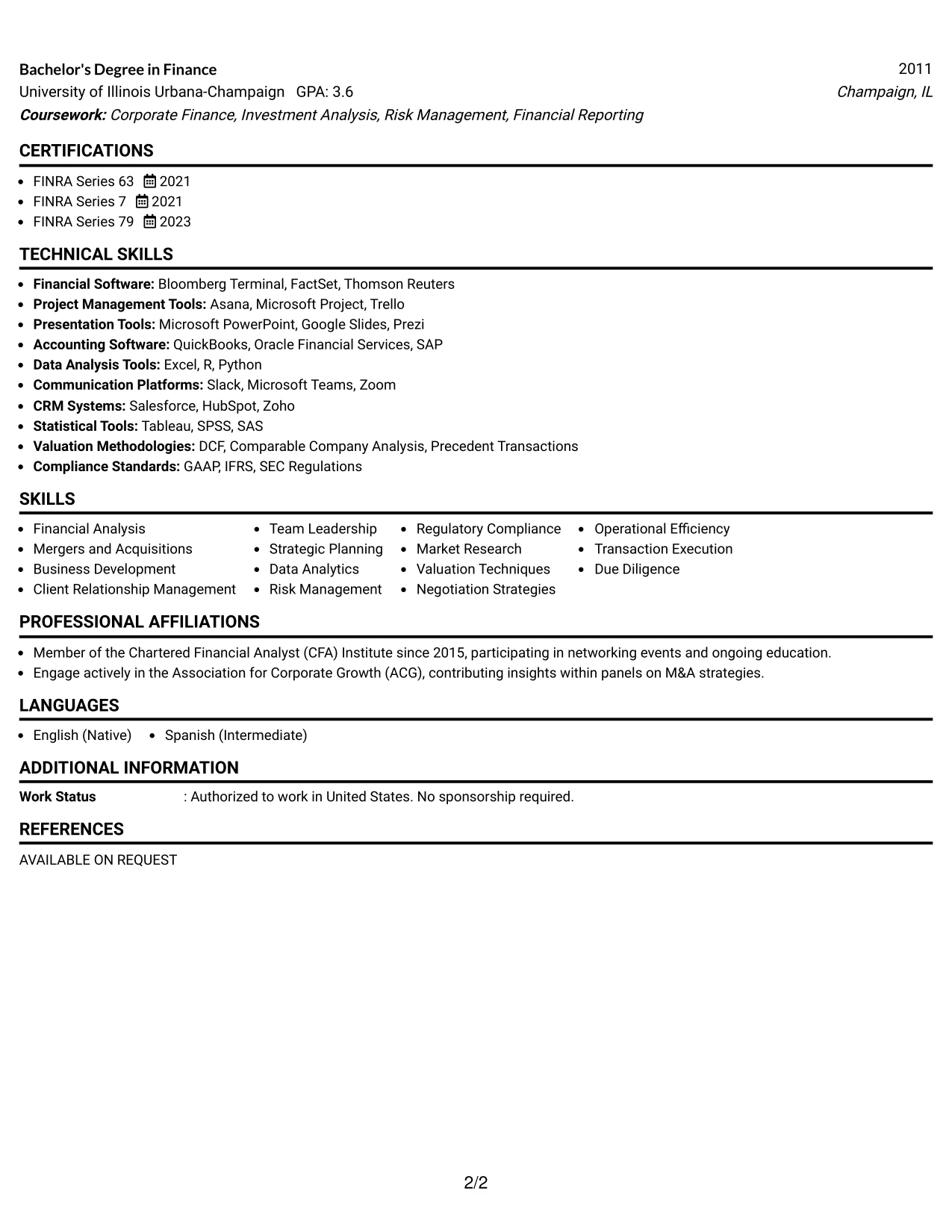Resume Example Page 2