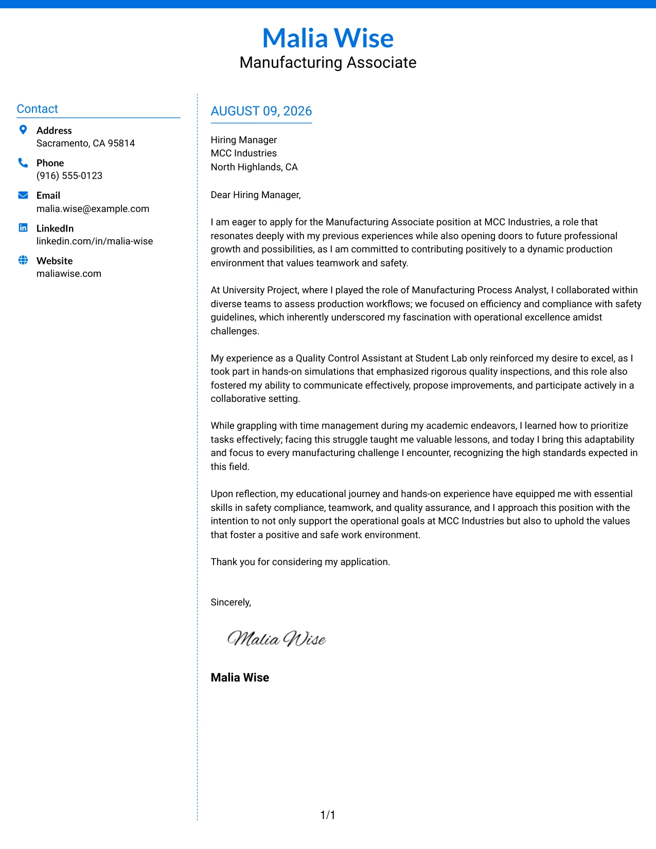 Resume Example Page 1