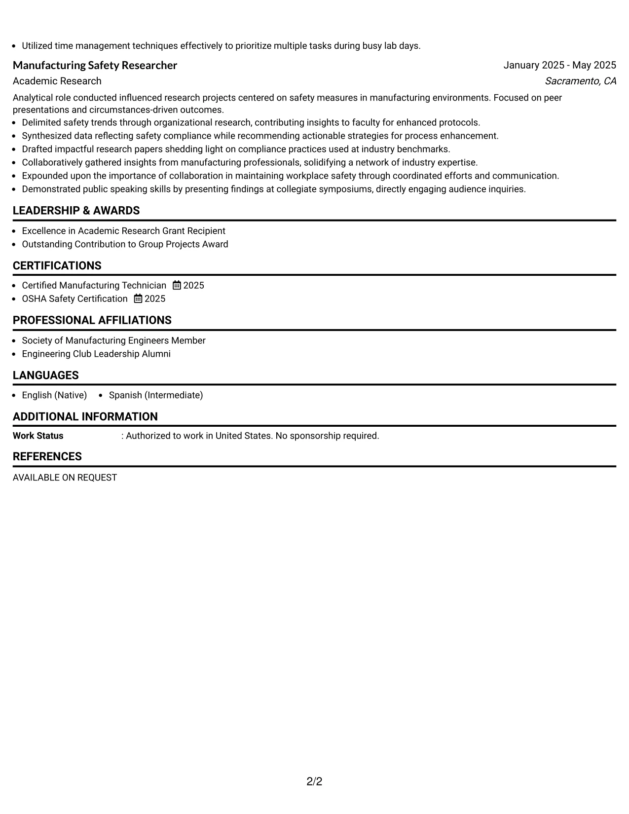 Resume Example Page 2