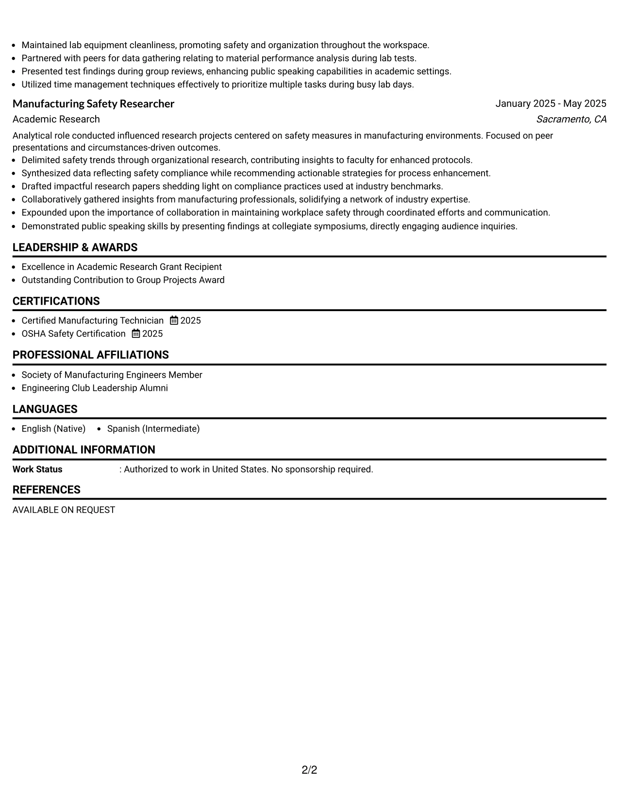 Resume Example Page 2