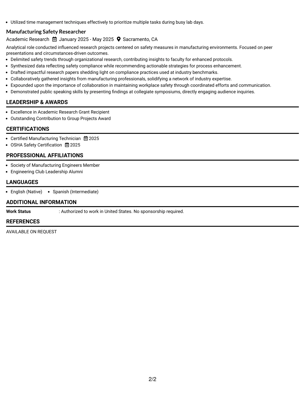 Resume Example Page 2