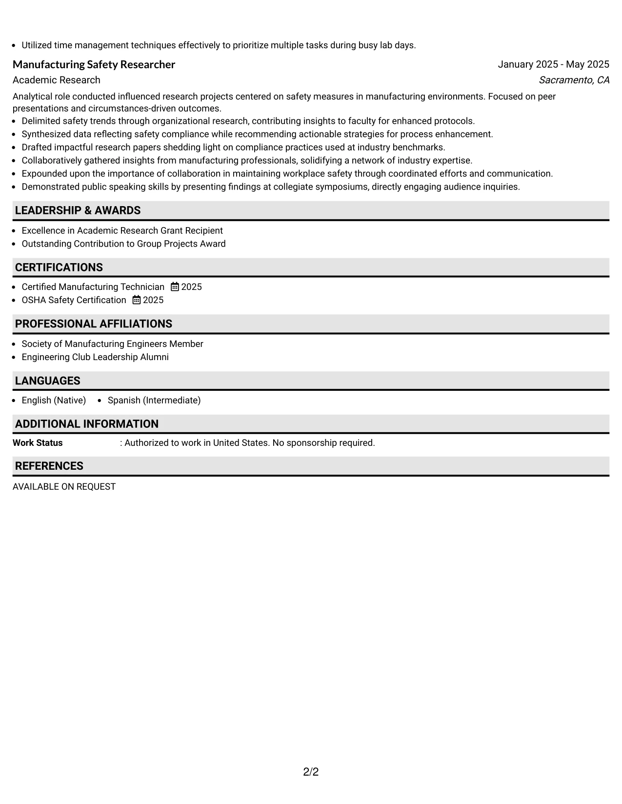 Resume Example Page 2