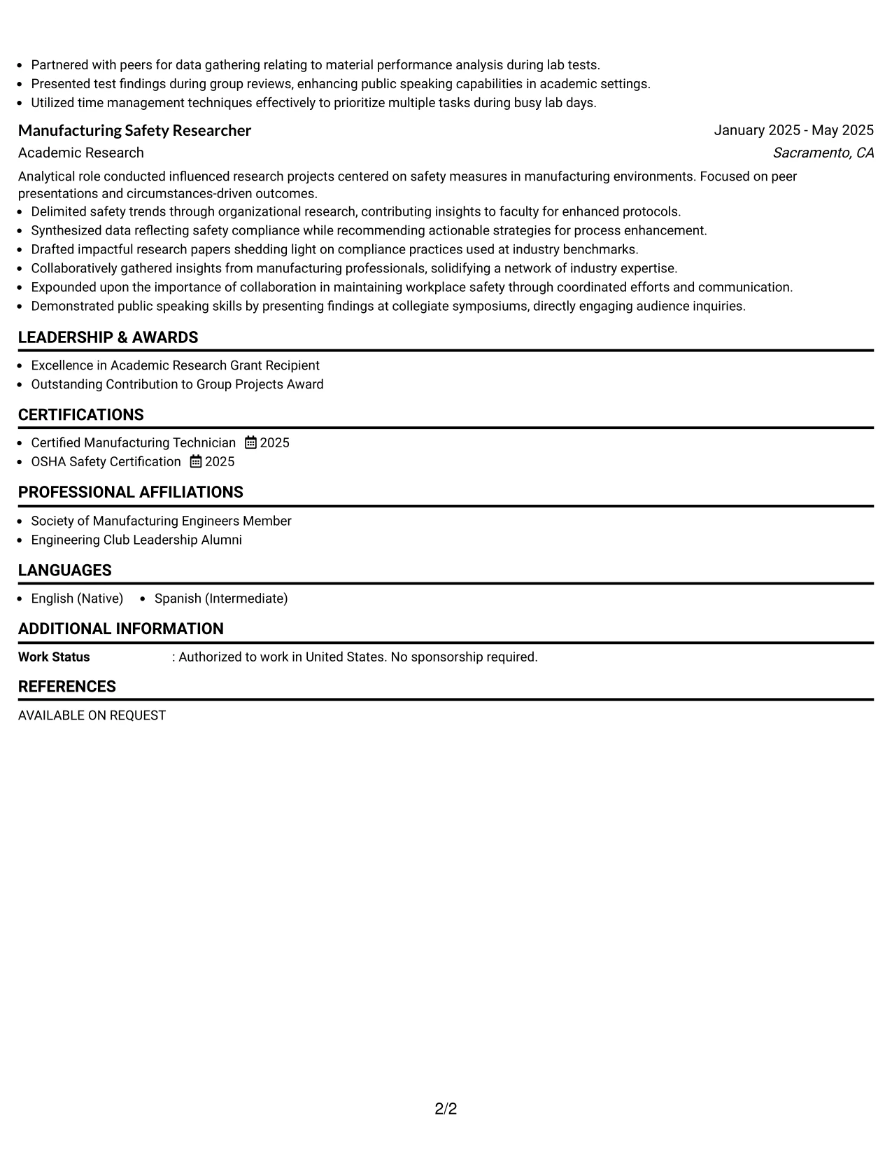 Resume Example Page 2