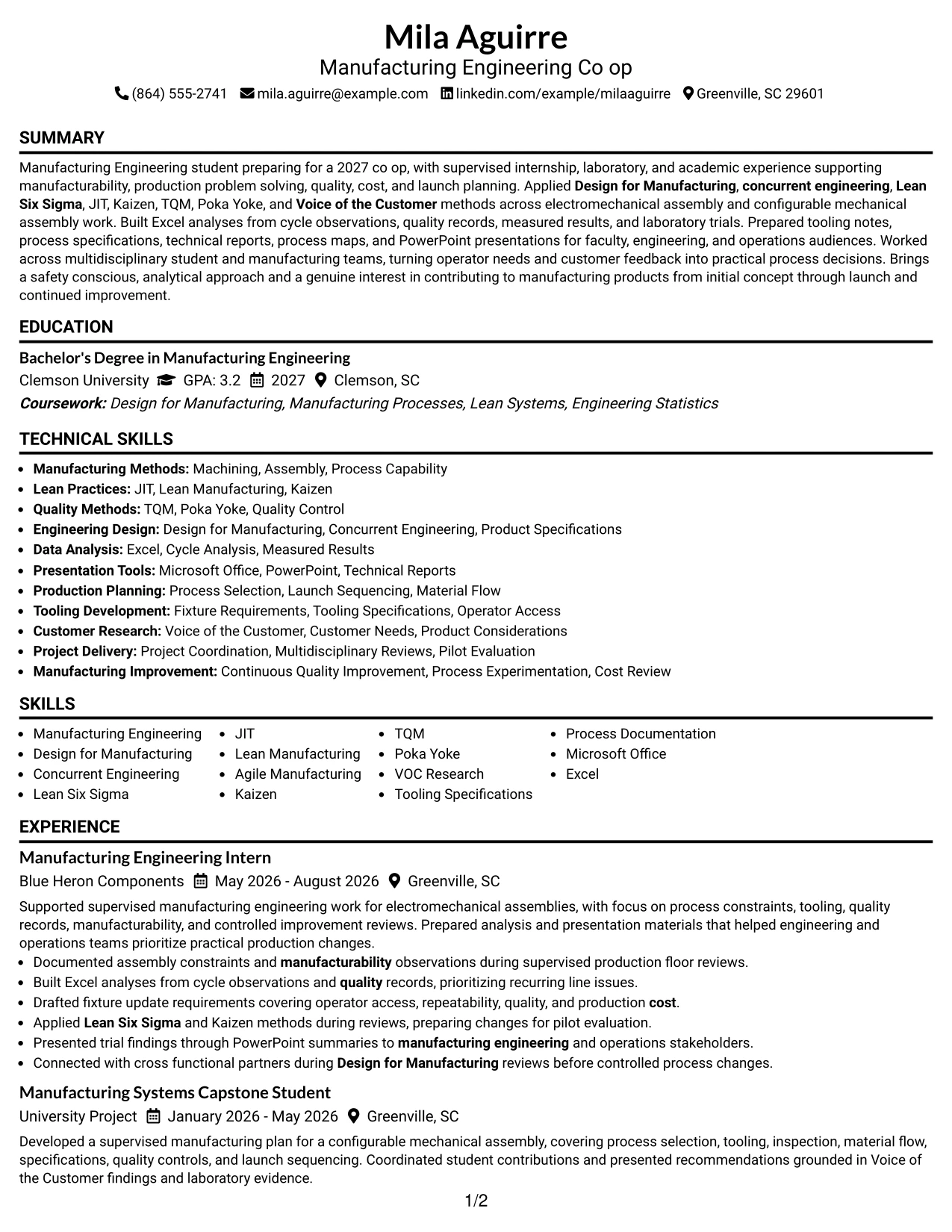 Resume Example Page 1