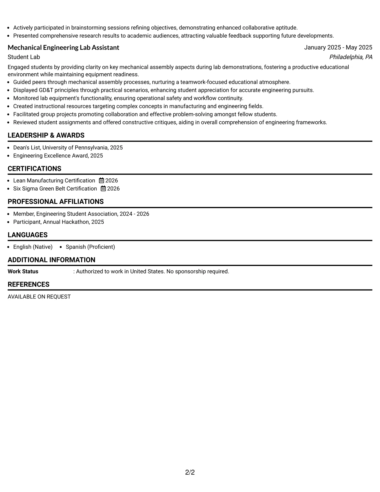 Resume Example Page 2