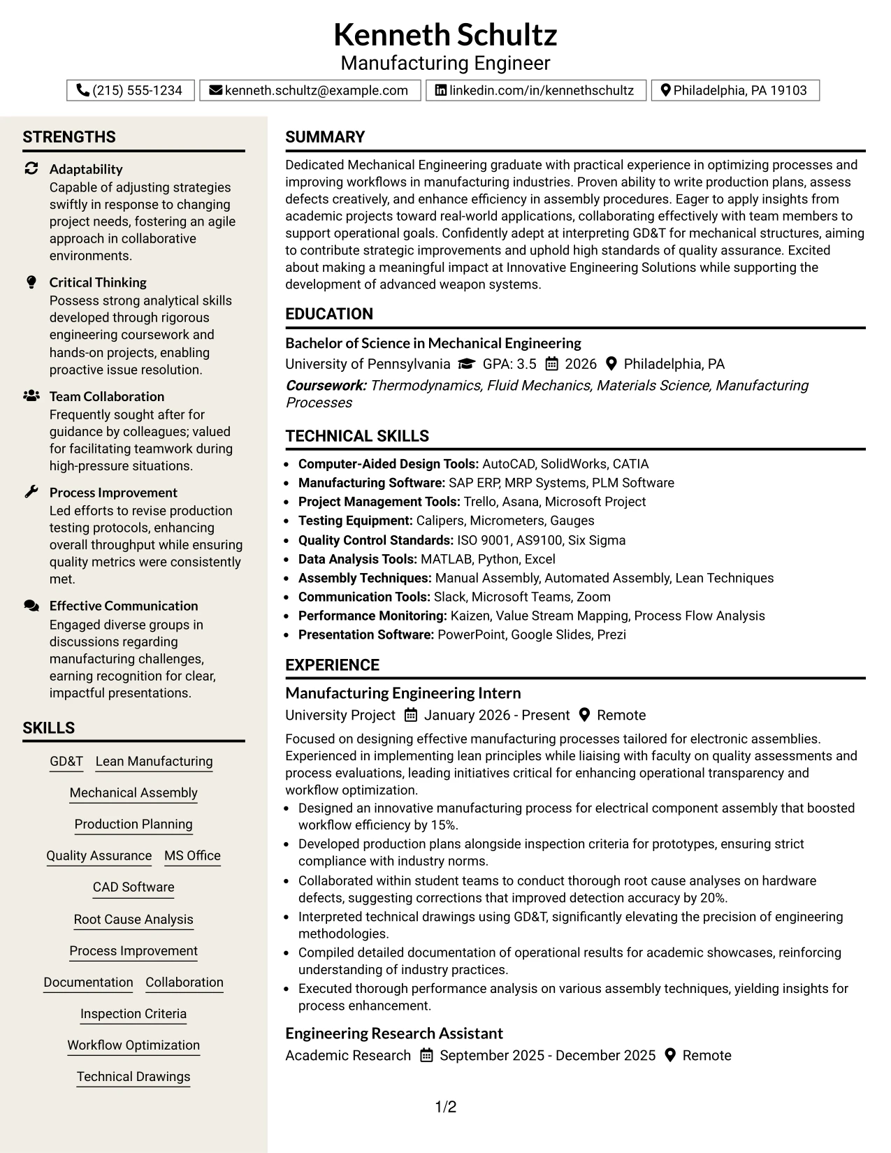 Resume Example Page 1