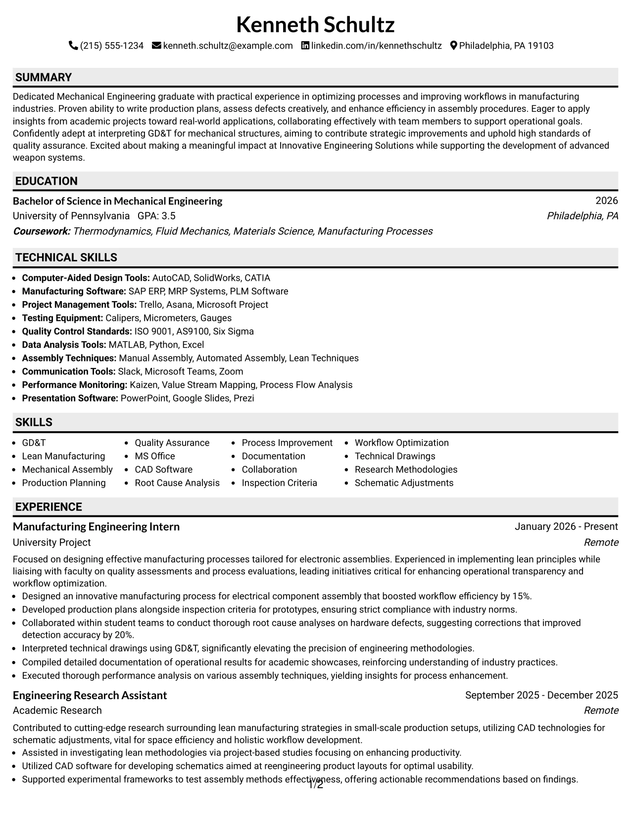 Resume Example Page 1