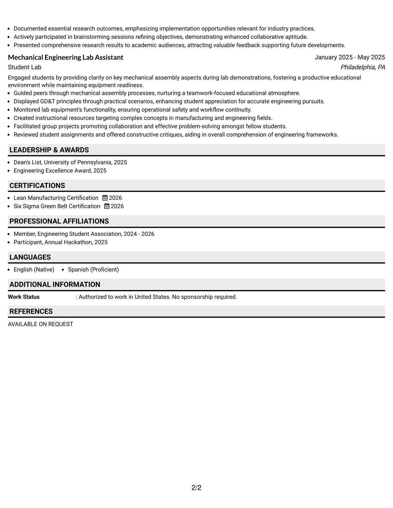 Resume Example Page 2