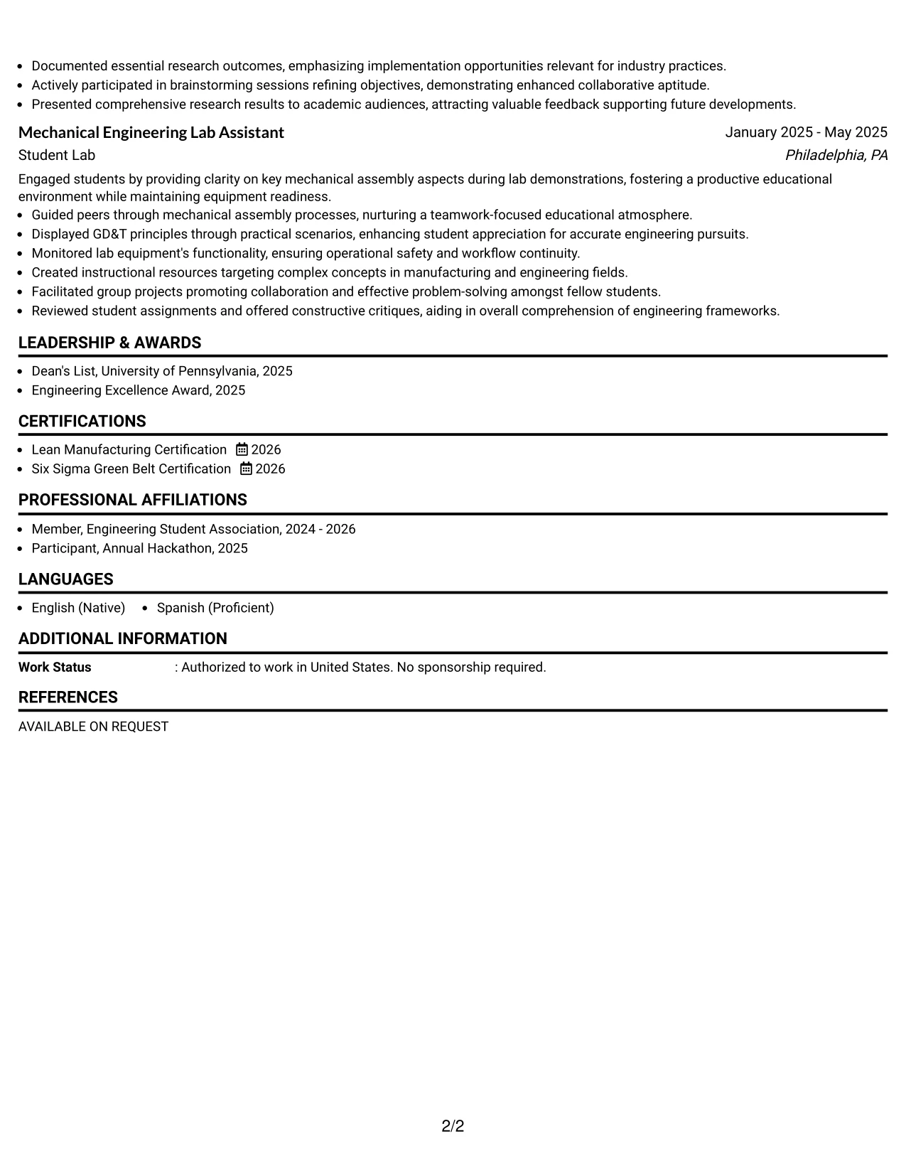 Resume Example Page 2