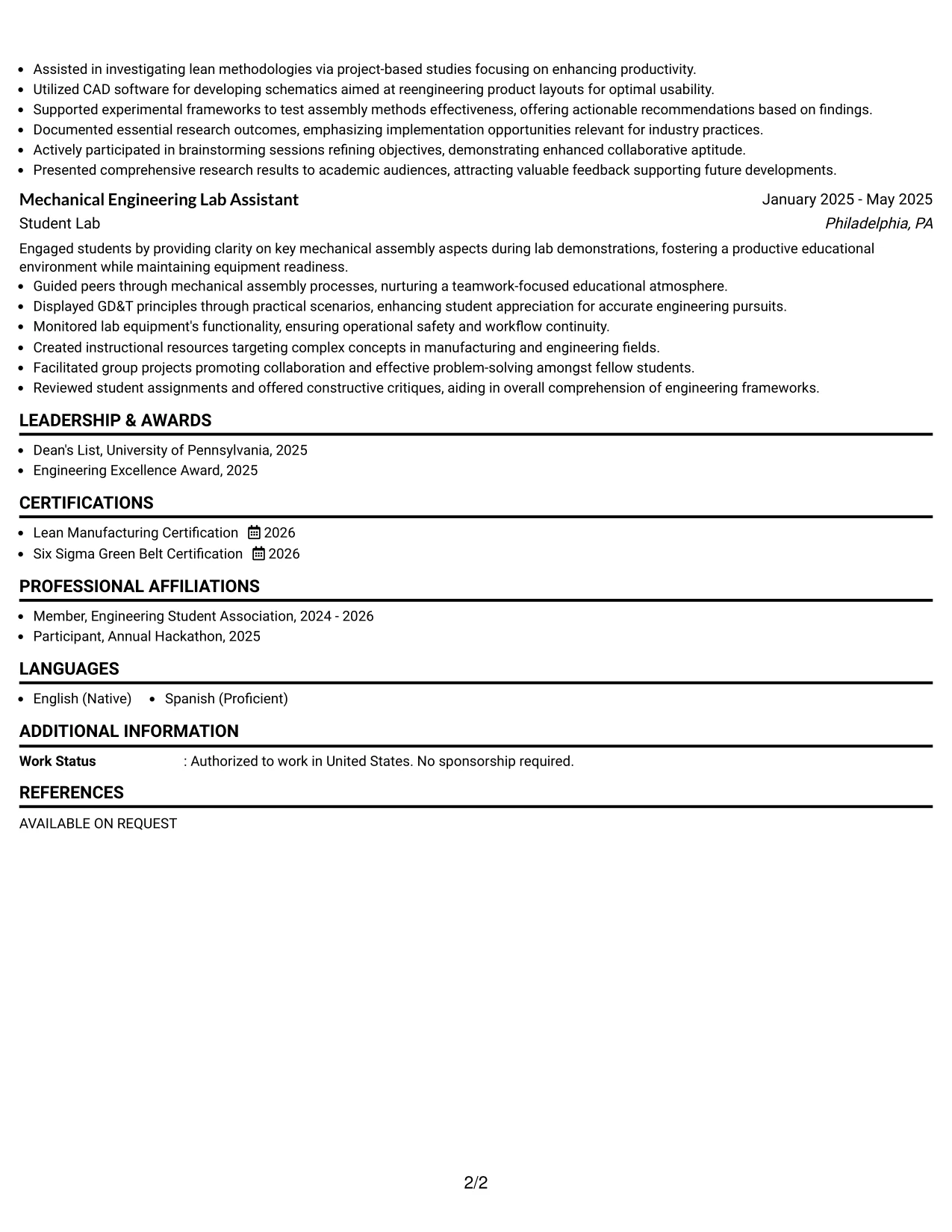 Resume Example Page 2