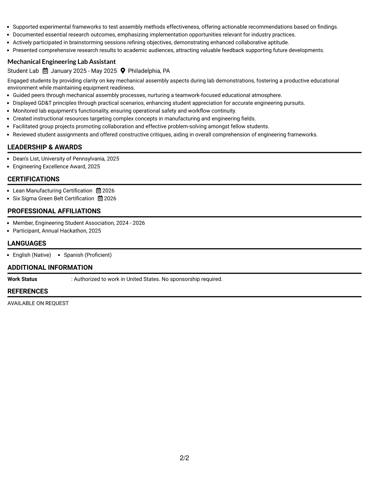 Resume Example Page 2