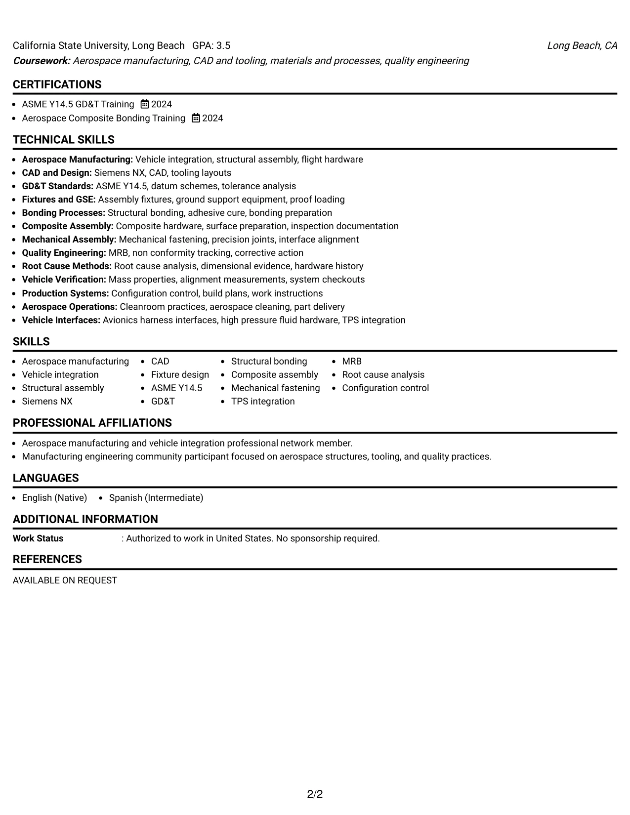 Resume Example Page 2