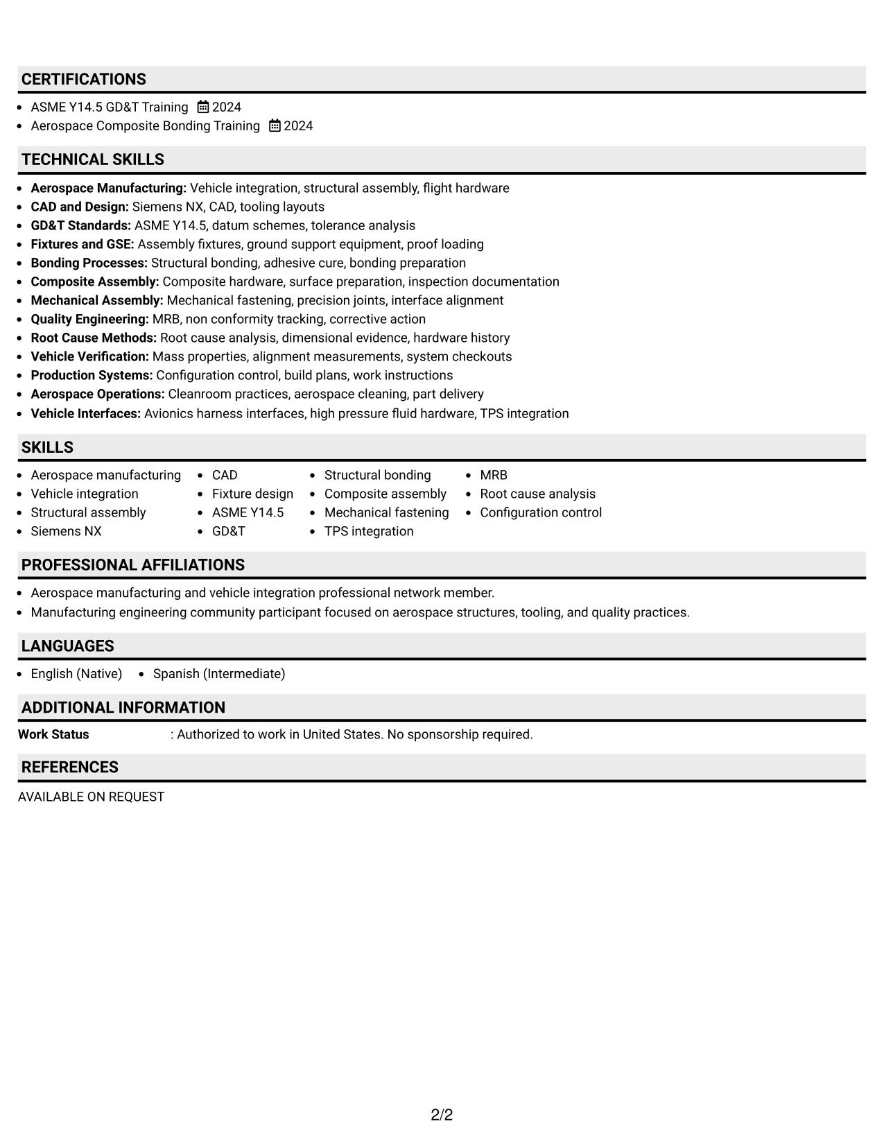 Resume Example Page 2