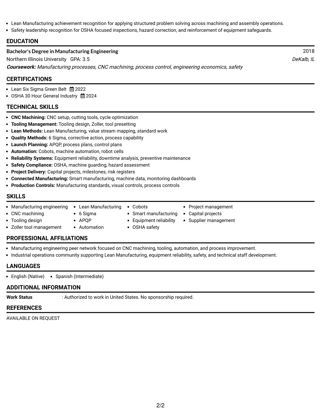 Resume Example Page 2