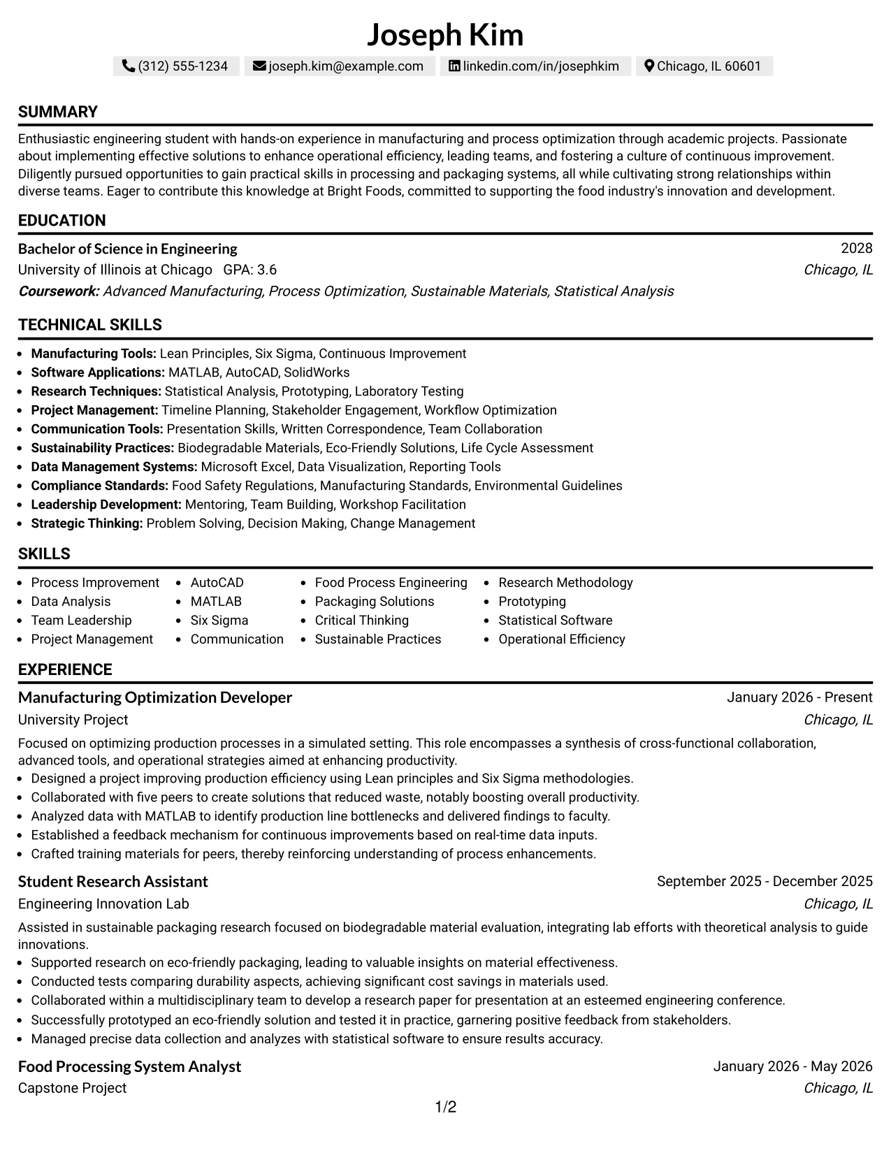Resume Example Page 1