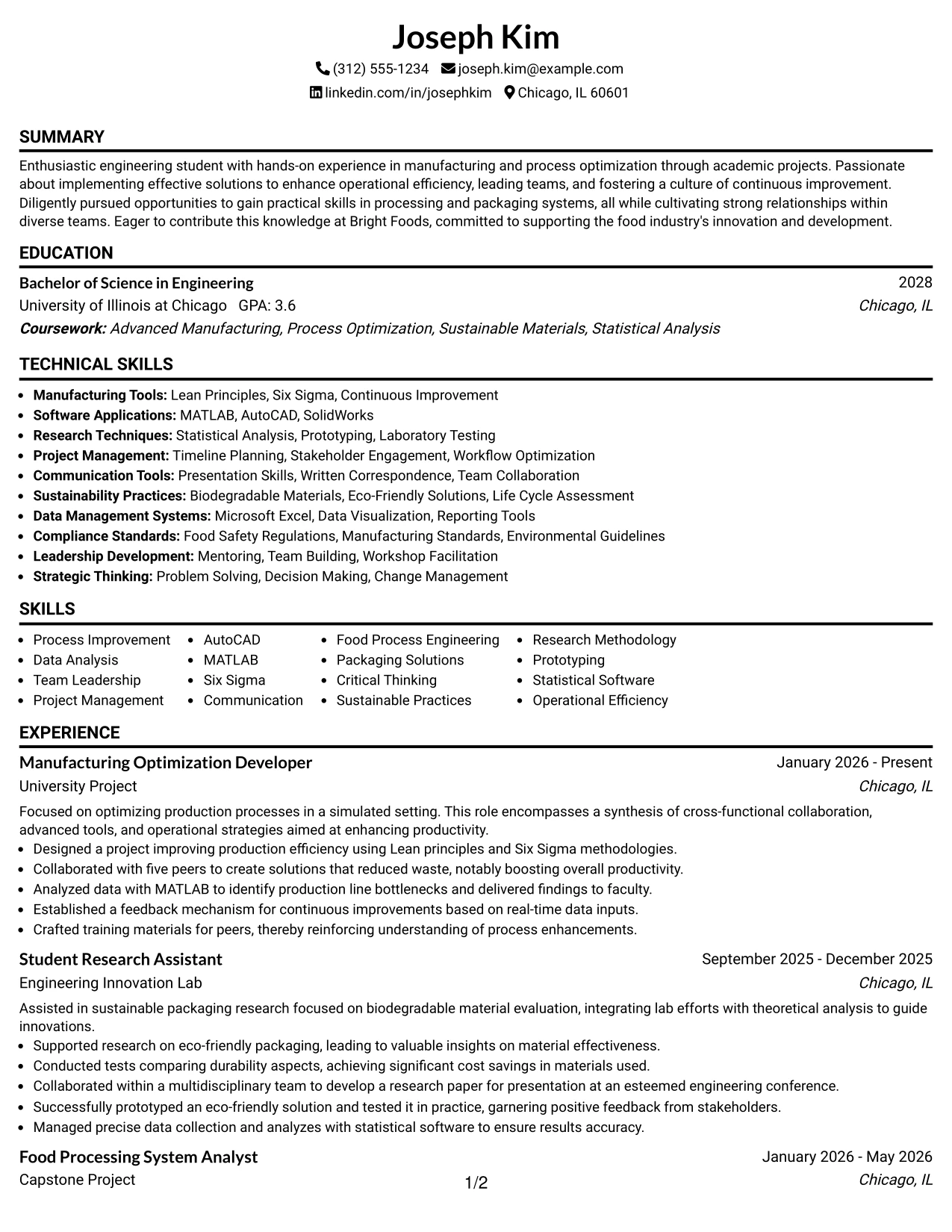 Resume Example Page 1