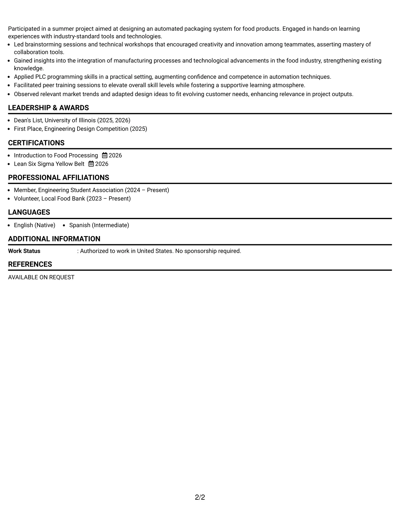 Resume Example Page 2