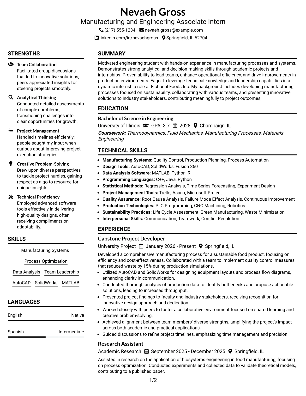 Resume Example Page 1