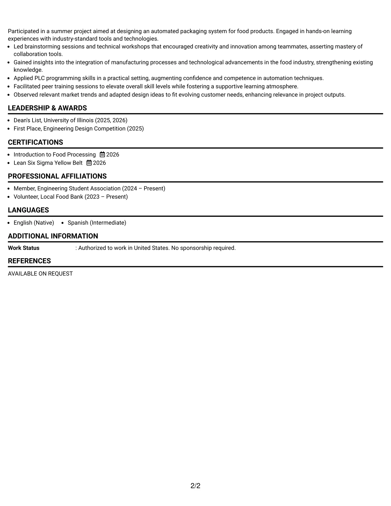 Resume Example Page 2