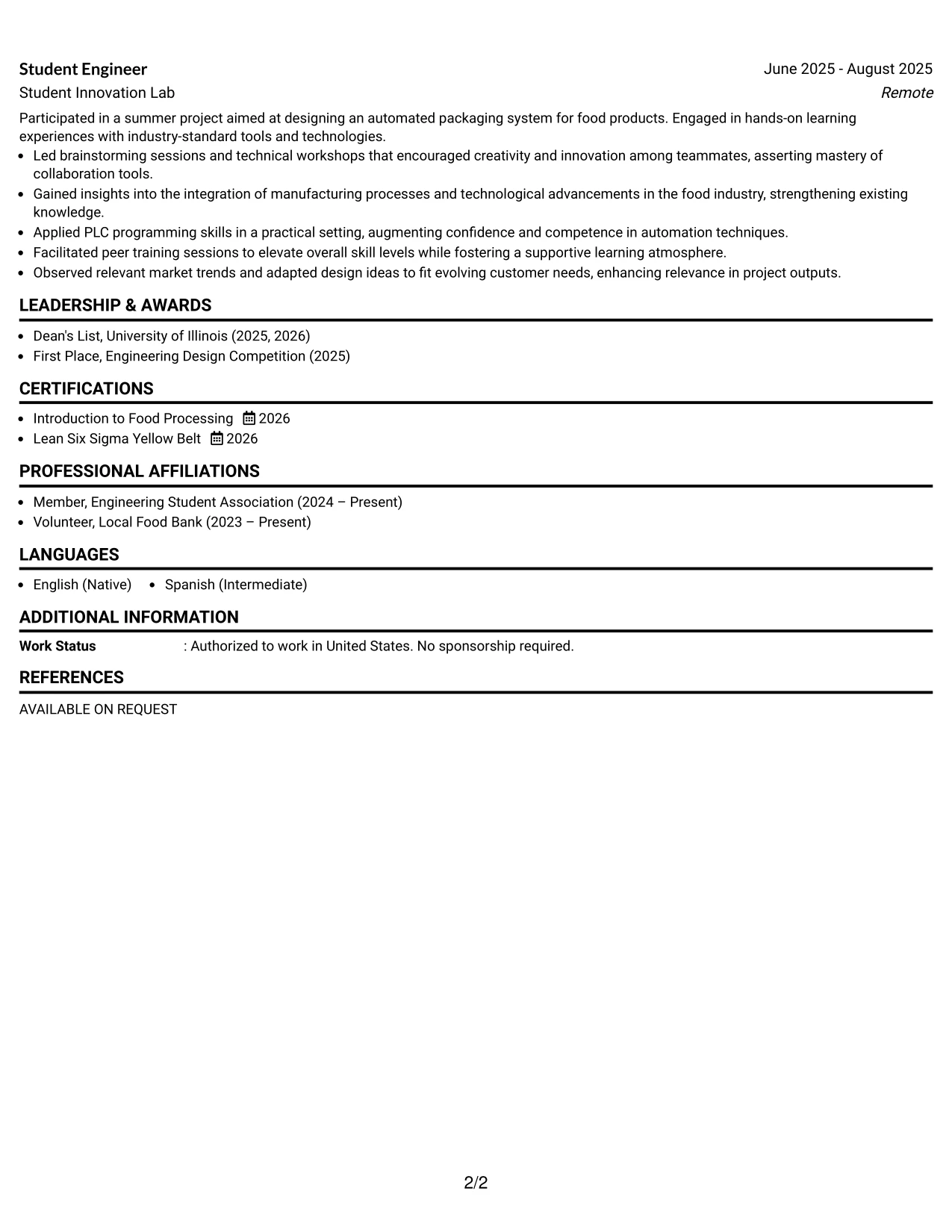 Resume Example Page 2