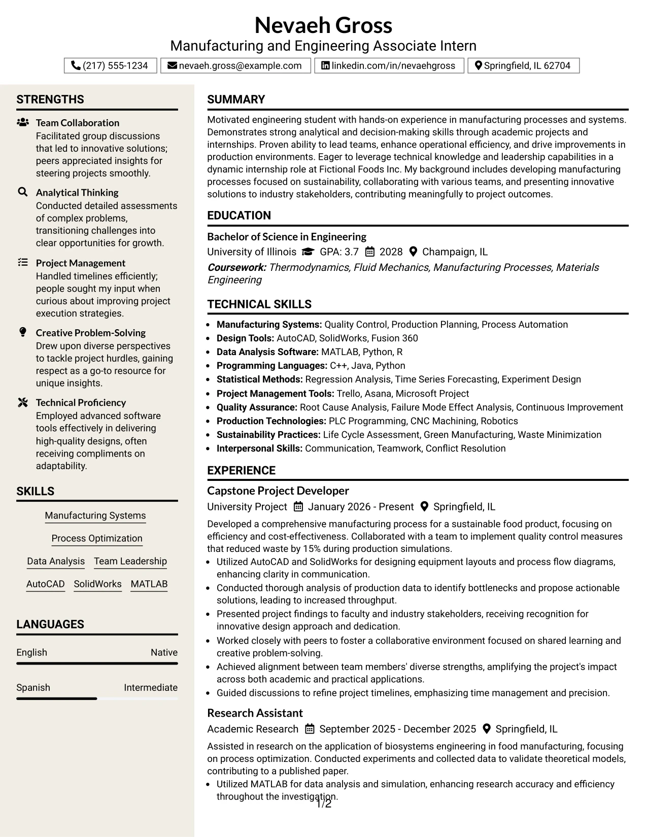 Resume Example Page 1